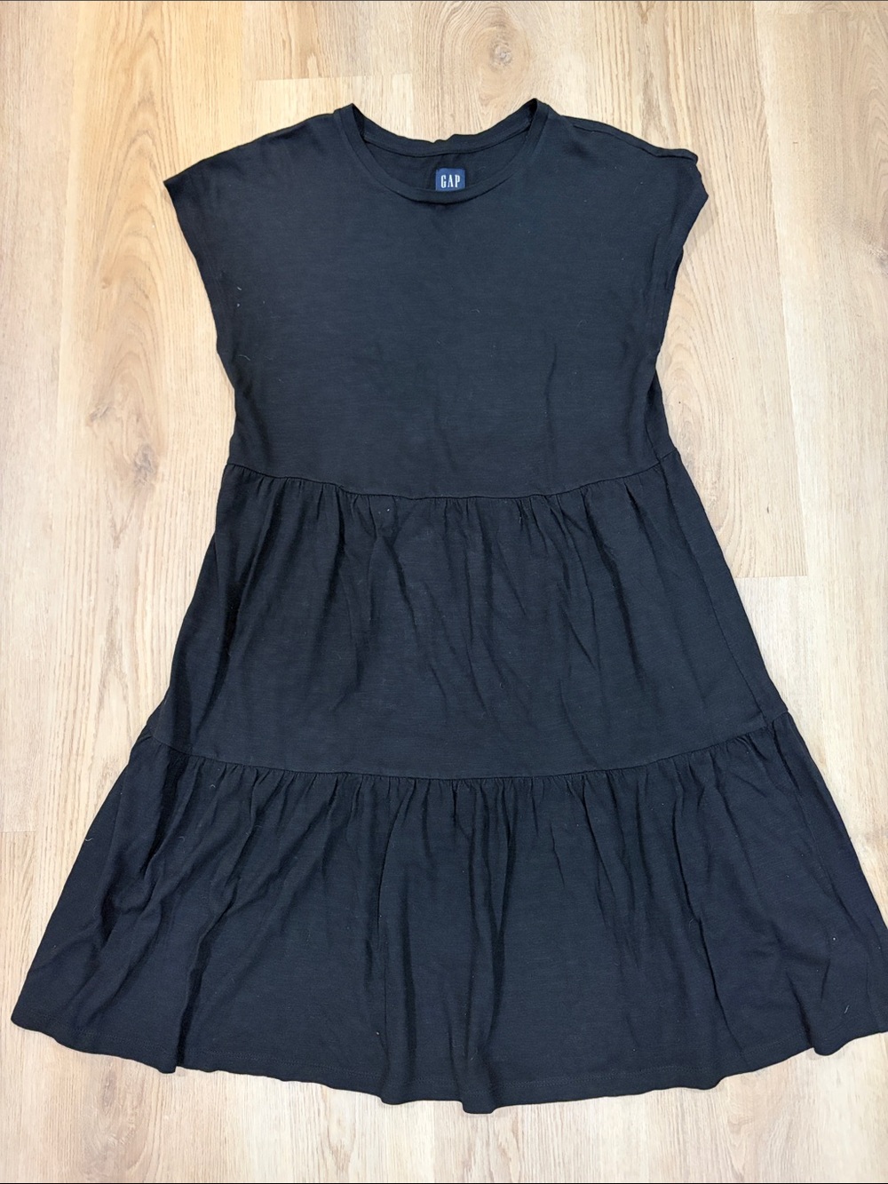 GAP Black Tiered Short-Sleeve Cotton Dress M tall
